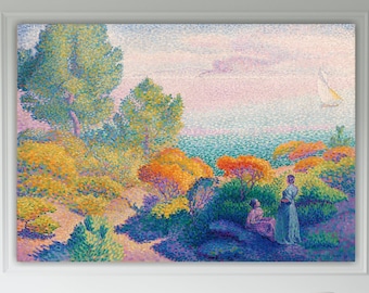 Two Women on the Coast Henri-Edmond Cross, poster or wall art, canvas print, home wall decoration.