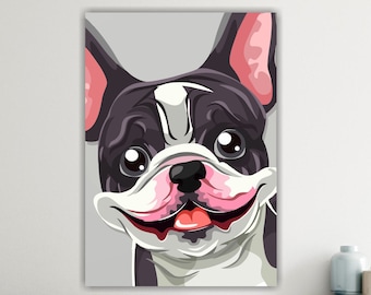 French Bulldog Poster or Canvas Print, Dog Portrait Canvas Print, Interior Wall Decor.
