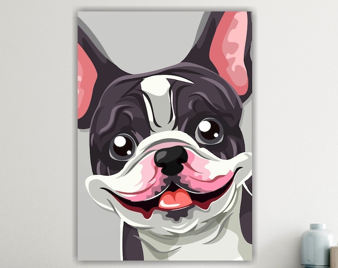 French Bulldog Poster or Canvas Print, Dog Portrait Canvas Print, Interior Wall Decor.
