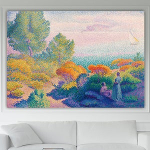 Dos mujeres en la costa Henri-Edmond Cross, póster o arte mural, impresión en lienzo, decoración de pared del hogar.