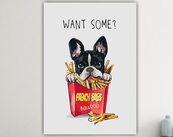 French Bulldog Poster or Canvas Print, Dog Portrait Canvas Print, Interior Wall Decor.