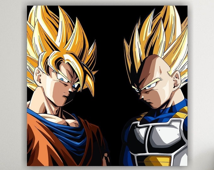 Goku and Vegeta the Super Saiyan of the anime. Cartoon character poster or canvas painting ready to hang home decor