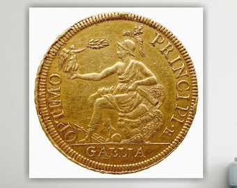 Ancient Roman Coin, Poster or Canvas Print, Gallia Optimo Principi, The Roman Empire, Interior Wall Decor.