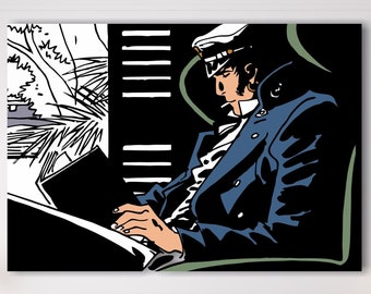 Corto Maltese smoking and reading book, canvas print, wall decoration, poster or aesthetic painting.
