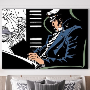 Corto Maltés fumando y leyendo un libro, impresión en lienzo, decoración de pared, póster o pintura estética.
