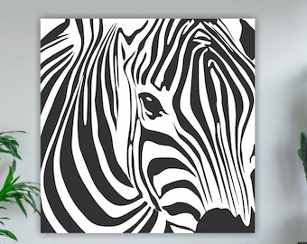 Wall Decor, Zebra Canvas Print, Safari, Poster or Aesthetic Painting in Black and White.