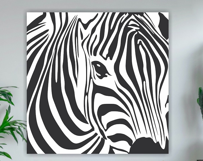 Wall Decor, Zebra Canvas Print, Safari, Poster or Aesthetic Painting in Black and White.