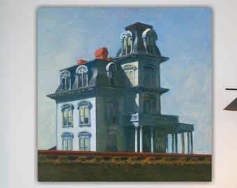 Edward Hopper The House on the Railroad, colorful poster or painting, interior wall decorations, canvas wall print.