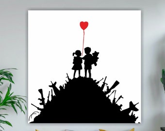 Banksy Boy and Girl Contemporary Canvas Poster or Painting, Interior Wall Decor. Banksy Style Graffiti