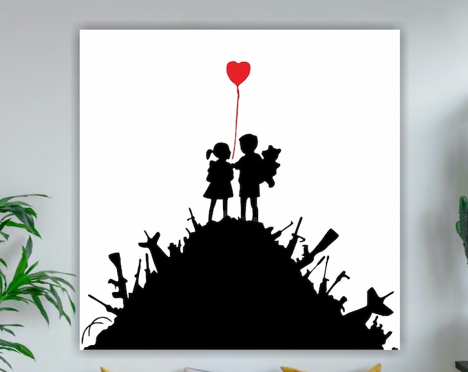 Banksy Boy and Girl Contemporary Canvas Poster or Painting, Interior Wall Decor. Banksy Style Graffiti