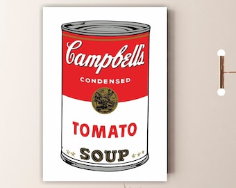 Sopa Campbell de Andy Warhol, cartel o pintura icónica, arte pop, latas de sopa Campbell, decoraciones de paredes interiores.