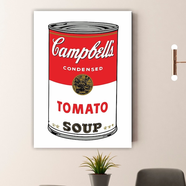 Zuppa Campbell di Andy Warhol, poster o quadro iconico, pop art, Campbell's Soup Cans, decorazioni murali per interni.