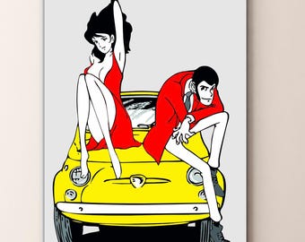 Lupin and Margot in the car, Poster or canvas painting ready to hang for home office decor