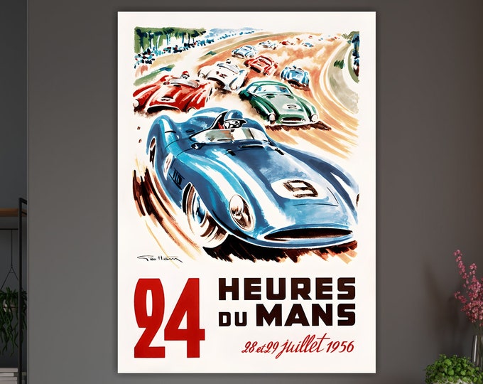 Vintage 24 Hours of Le Mans 1956 Large Size Canvas Print Wall Art Home Decor.