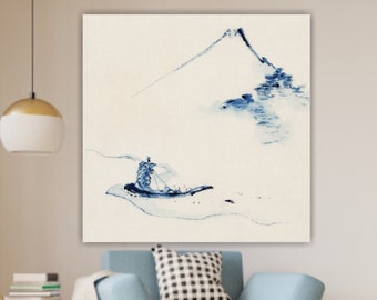 Hokusai Mount Fuji Blue Canvas Wall Art, Aesthetic Poster or Painting, Japanese Print, Interior Wall Decor.