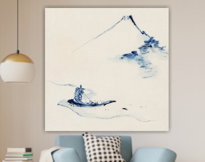 Hokusai Mount Fuji Blue Canvas Wall Art, Aesthetic Poster or Painting, Japanese Print, Interior Wall Decor.