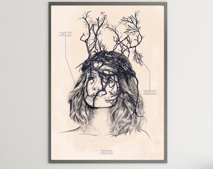 Abstract Woman Portrait, Canvas Wall Art Print, Original Art Poster or Painting, Fantasy Art.