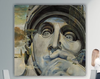 Modern poster or canvas painting, surrealist print, Salvador Dali, the warrior's head, wall decorations, home interior design.