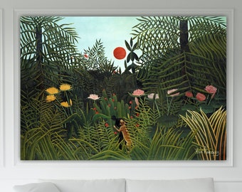 Henri Rousseau Virgin Forest with Sunset, poster or wall art, canvas print, home wall decoration.