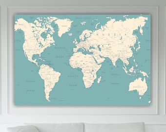Large High Resolution World Map Poster or Wall Art, Canvas Print, Home Wall Decor.