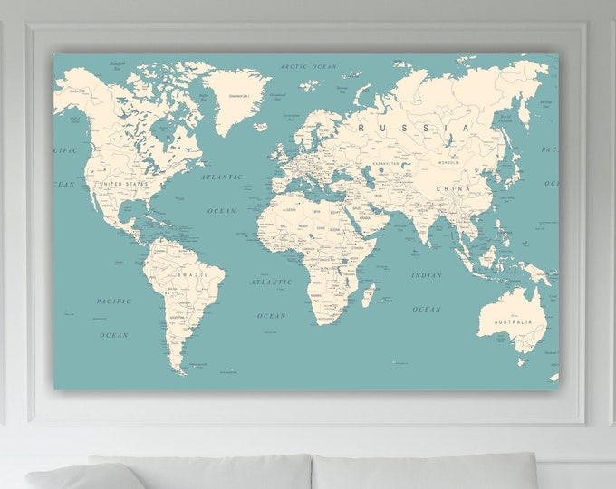 Large High Resolution World Map Poster or Wall Art, Canvas Print, Home Wall Decor.