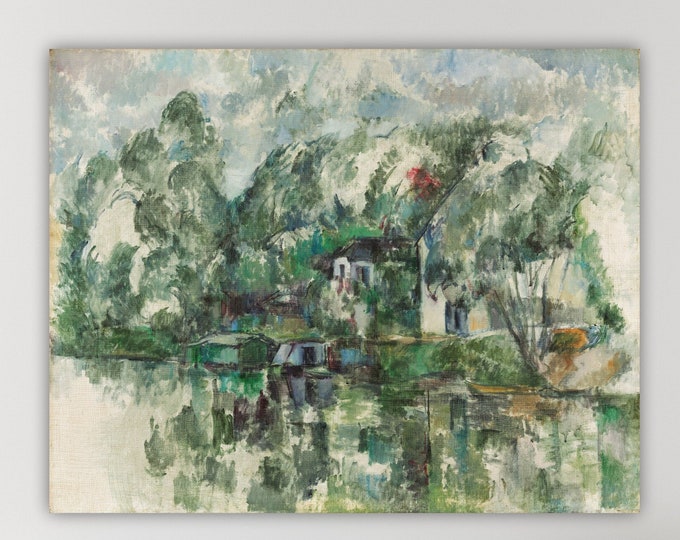 Cézanne poster or wall picture, home wall decoration, landscape painting, at the water's edge.