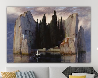 Isle of the Dead Böcklin, canvas print, aesthetic wall art or poster, natural landscape, home wall decoration.
