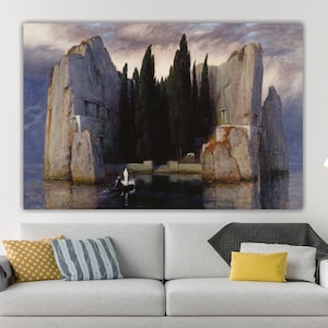 Isola dei Morti Böcklin, stampa su tela, quadro o poster estetico da parete, paesaggio naturale, decorazioni murali per casa.