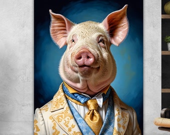 Modern poster or canvas painting, Gustave the Pig, Animal nobility, large print, wall decorations.