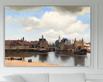 Johannes Vermeer, View of Delft, Art reproduction. High quality canvas painting, interior wall decoration.