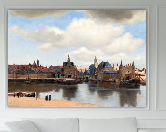 Johannes Vermeer, View of Delft, Art reproduction. High quality canvas painting, interior wall decoration.