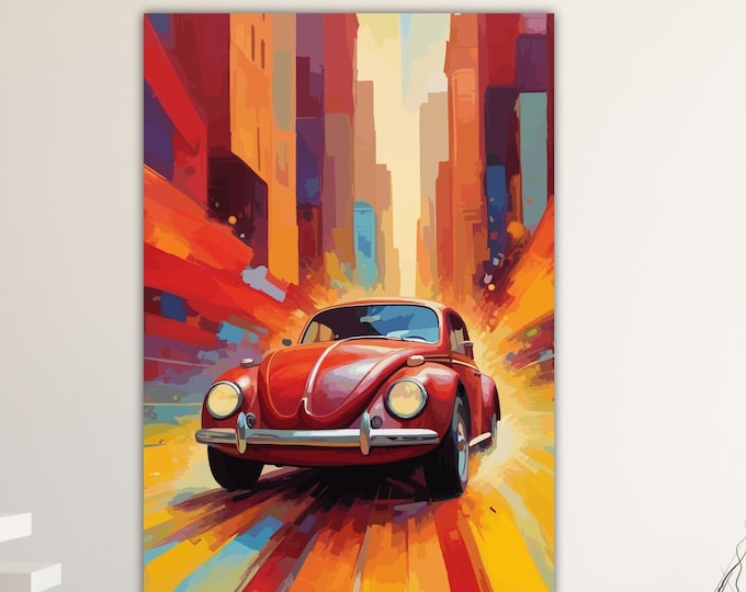 Pop Vintage Car, Beetle Inspired, Modern Poster or Canvas Print, Wall Art, Interior Wall Decor.