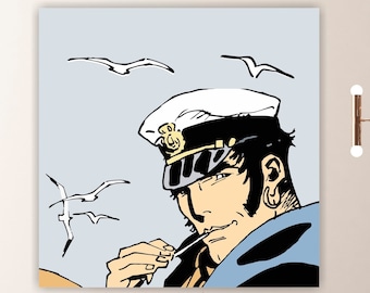 Corto Maltese large size painting, canvas print, wall decoration, poster or aesthetic painting. Home office decor