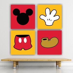 Set di 4 stampe, poster o quadri su tela da appendere, Topolino scomposto arredamento cameretta casa ufficio