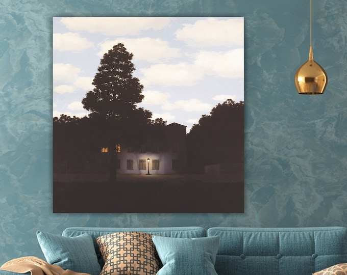 Surrealism, Magritte canvas print, poster or aesthetic painting, the empire of lights, wall decorations.