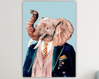 Fashion elephant, poster or canvas painting, animal canvas, interior wall decoration.