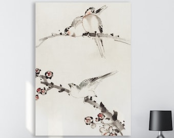 Hokusai Japanese Wall Art Print Birds and Flowering Branch Aesthetic Poster or Canvas Painting Home Decor Wall Art.