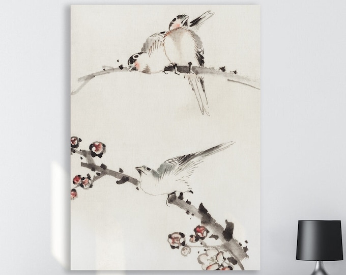 Hokusai Japanese Wall Art Print Birds and Flowering Branch Aesthetic Poster or Canvas Painting Home Decor Wall Art.