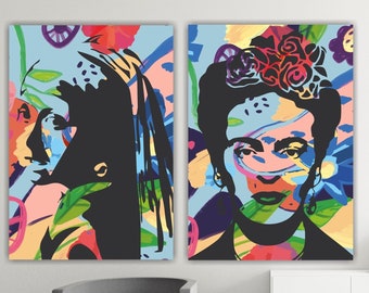 Girl by Jan Vermeer and Frida Kahlo, Set of 2 Canvas Prints, Posters or Aesthetic Paintings, Wall Art for Home Decor.