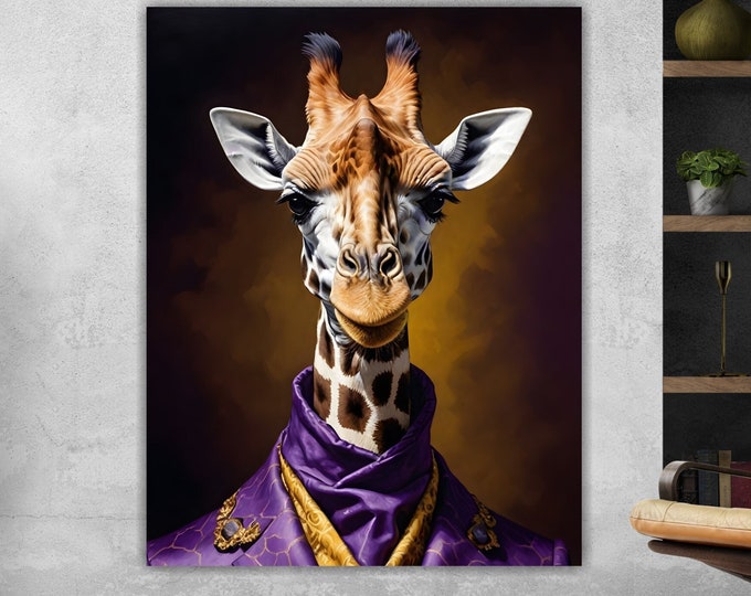Giraffe, Animal Nobility, Large Colorful Poster or Canvas Painting, Wall Decorations.