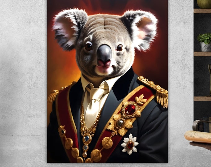 Australian Koala, Animal Nobility, Large Colorful Poster or Canvas Painting, Wall Decor.