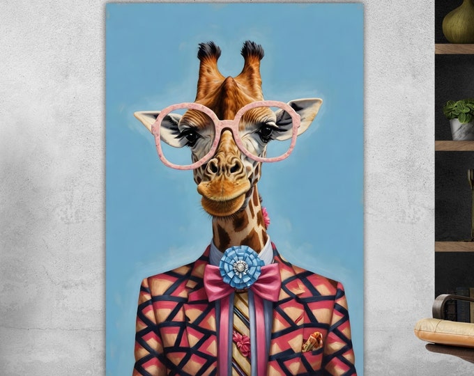 Giraffe Pop, modern version poster or colorful painting, jungle and savannah animals, wall decorations.