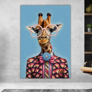 Giraffa Pop, versione moderna poster o quadro colorato, animali giungla e savana, decorazioni murali.
