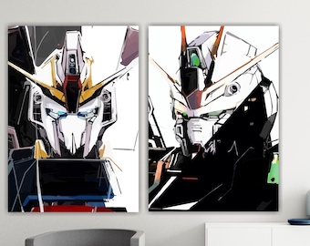 Set of 2 Canvas Prints, Super Robot Japanese Manga Anime, Poster or Canvas Painting, Indoor Wall Decorations.