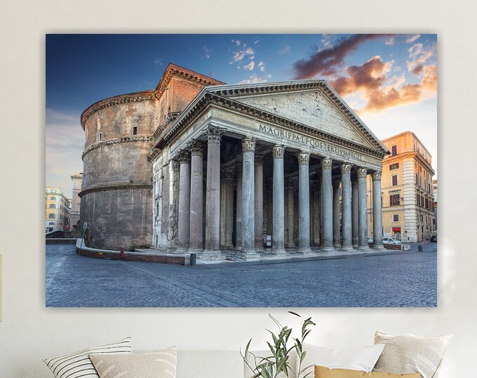 Pantheon Rome Italy, architecture canvas print, aesthetic poster or painting, wall decorations eternal city print