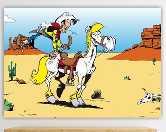 Décorations murales, Lucky Luke et Jolly Jumper, impression sur toile, personnage de dessin animé, affiche ou tableau esthétique.