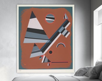Kandinsky, abstract wall print, brown geometric poster or painting, interior wall decorations, Gris.