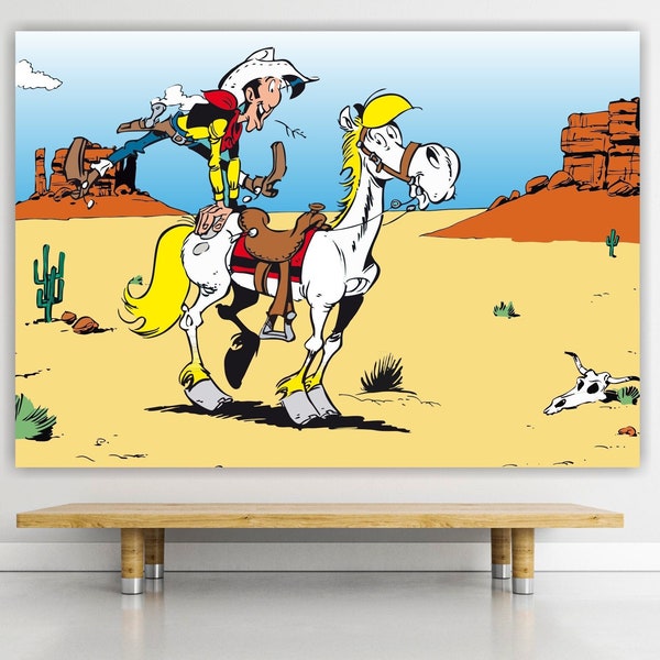 Décorations murales, Lucky Luke et Jolly Jumper, impression sur toile, personnage de dessin animé, affiche ou tableau esthétique.
