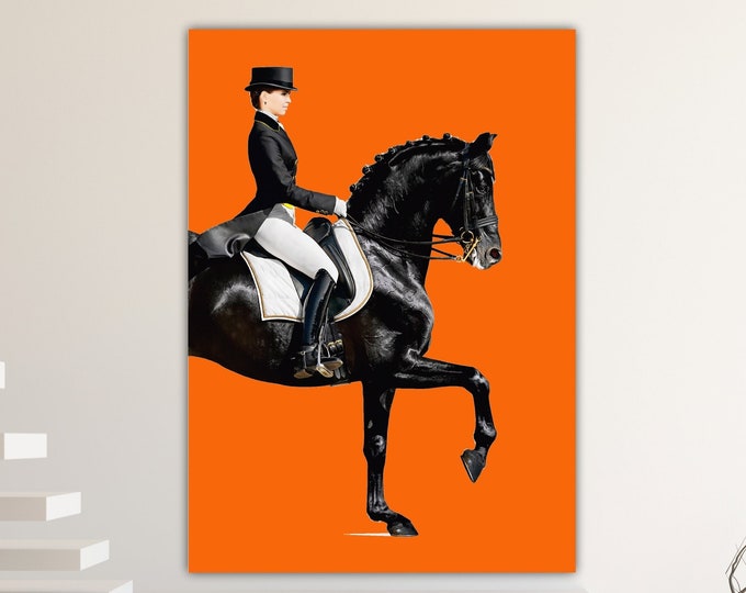 Dressage Left Wall Decoration, Girl on Horseback Pop Art Canvas Print, Poster or Aesthetic Painting.