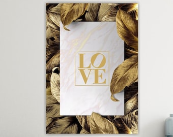 Gold wall decoration, Love, love sign, pop art canvas print, poster or aesthetic painting.